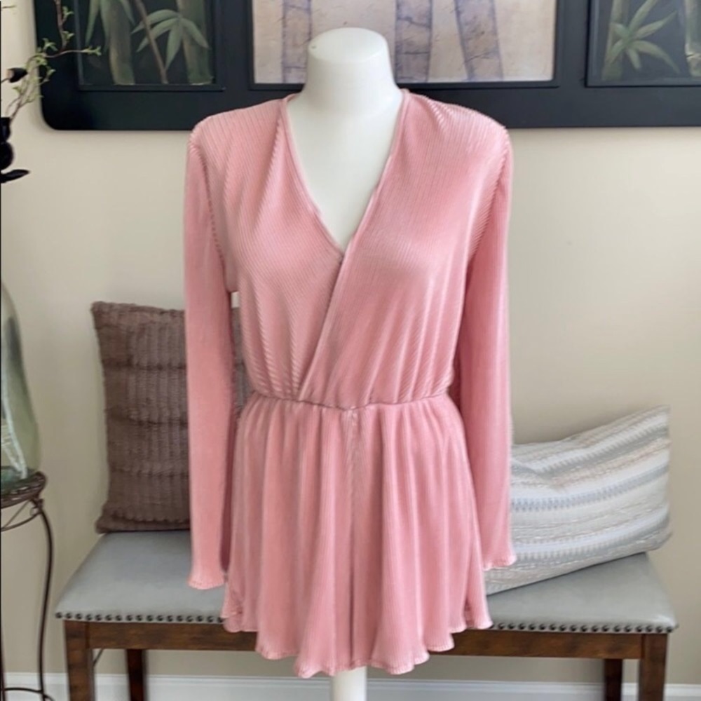 Haute Rogue Pink Bell sleeve wrap romper